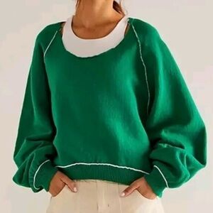 FREE PEOPLE We The Free Midnight Pullover Green Grass Combo